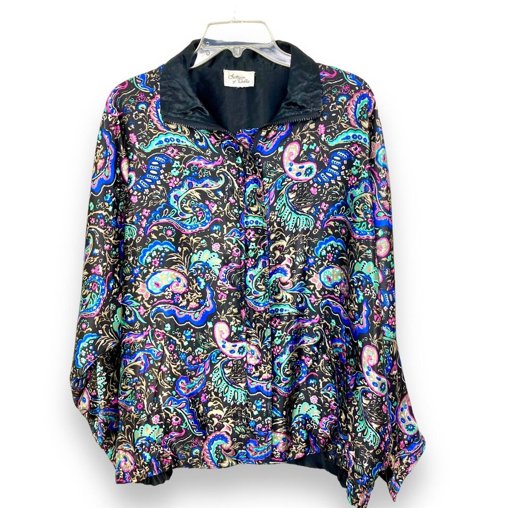 Vintage Y2k Reversible Satin Bomber Jacket Paisley Floral L-XL Boho Streetwear